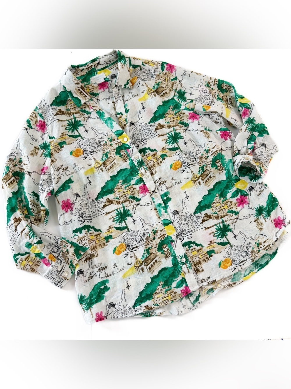 Cynthia Rowley Shirt Womens 1X 100% Linen Amalfi Coast Boho Button Up Vacation